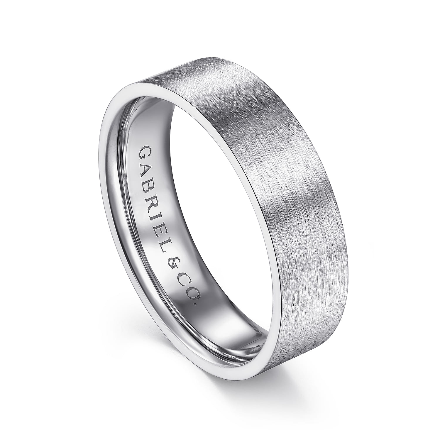 Theodore - 14K White Gold 6mm - Men's Wedding Band in Horizontal Brush Finish - Shot 3