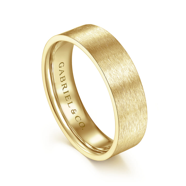 Theodore - 14K Yellow Gold 6mm - Men's Wedding Band in Horizontal Brush Finish - Shot 3