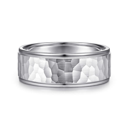 Thomas - 14K White Gold 8mm - Hammered Men's Wedding Band