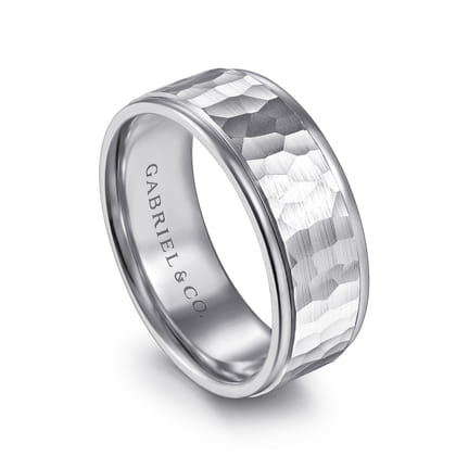 Thomas - 14K White Gold 8mm - Hammered Men's Wedding Band