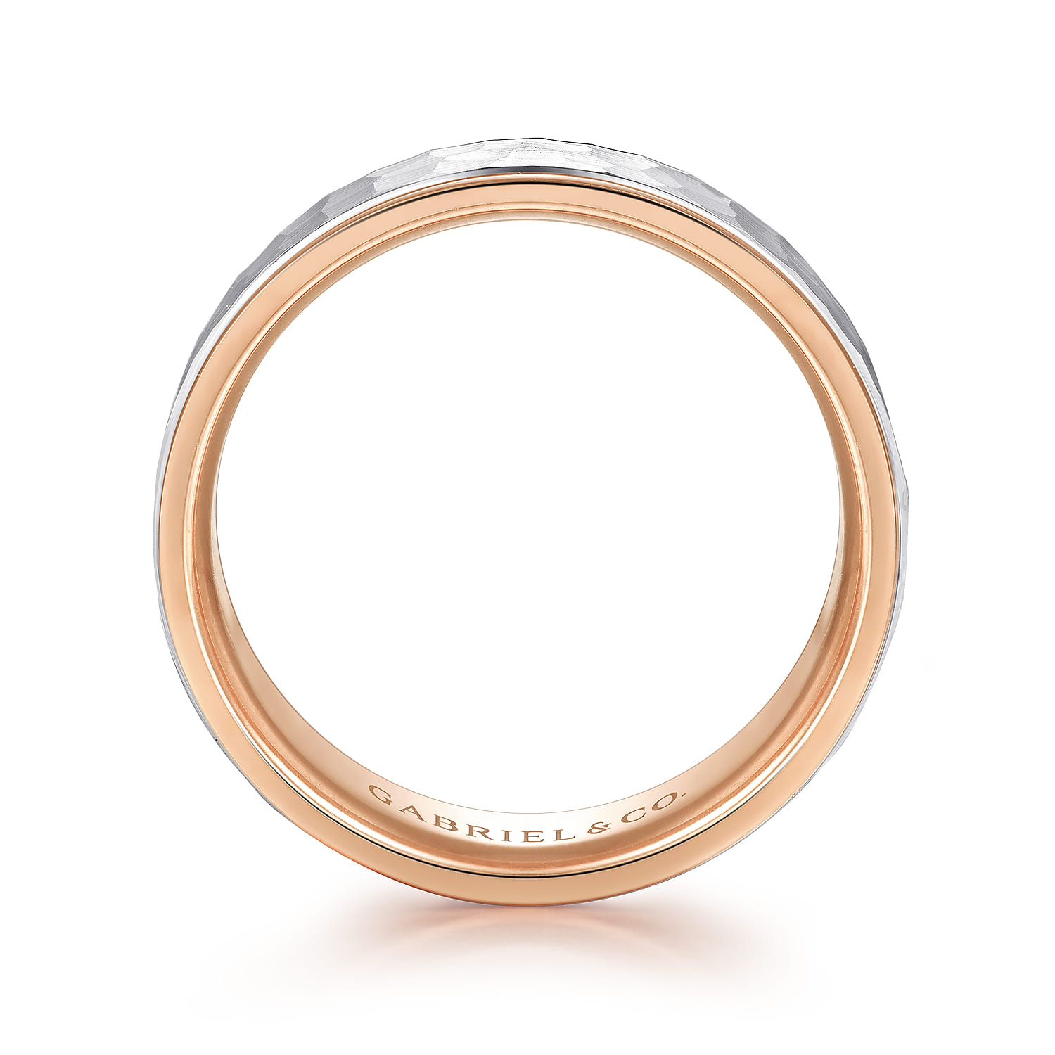 Thomas - 14K White-Rose Gold 8mm - Hammered Men's Wedding Band - Shot 2