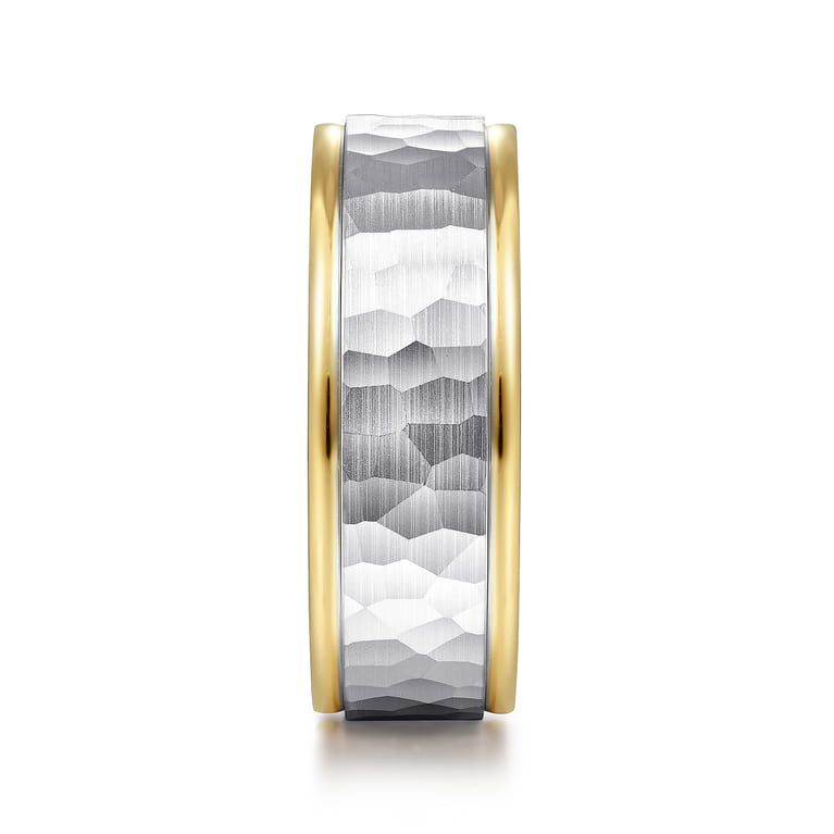 Thomas - 14K White-Yellow Gold 8mm - Hammered Men's Wedding Band - Shot 4
