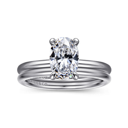 Tiana - 14K White Gold Oval Solitaire Diamond Engagement Ring