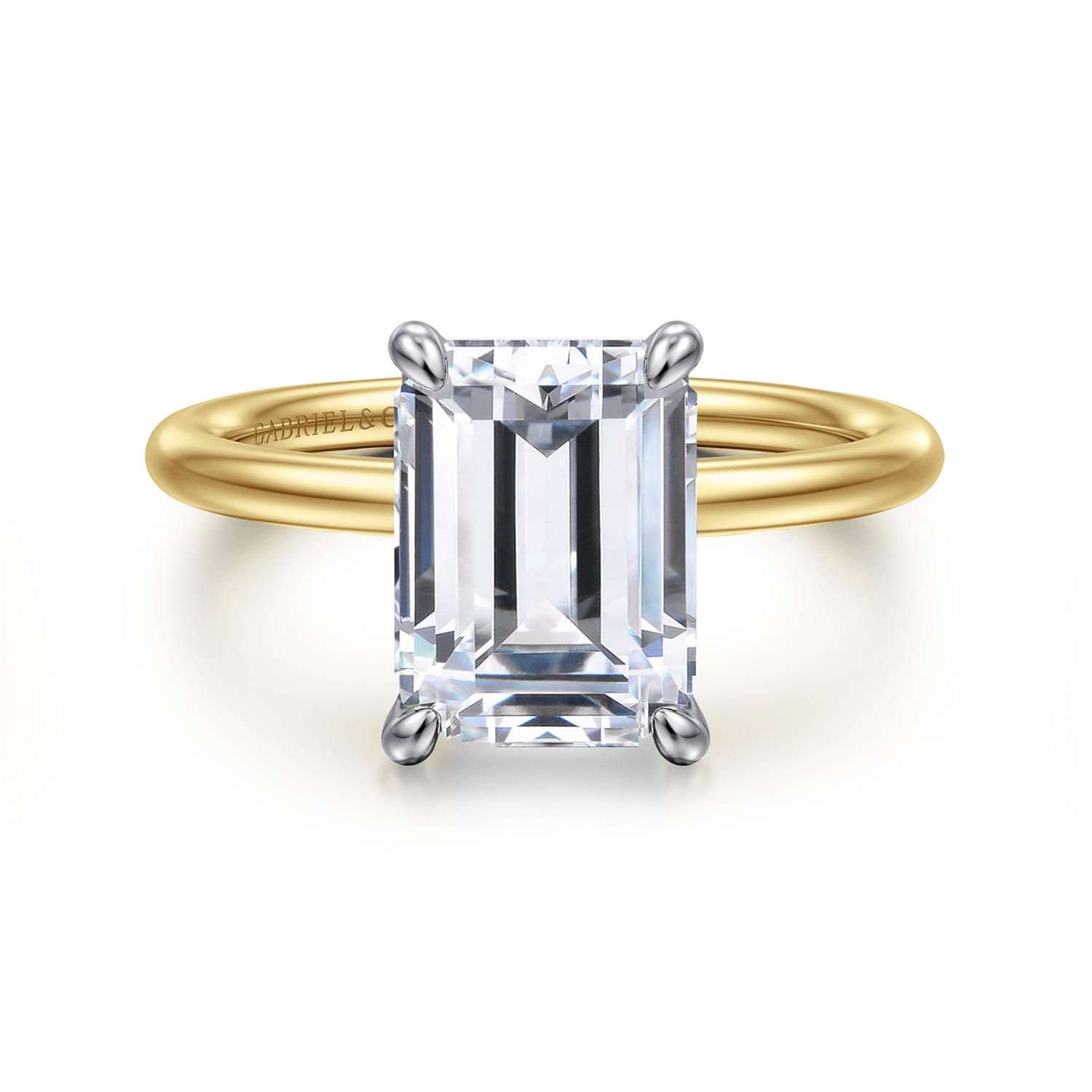 Tiana - 14K White-Yellow Gold Emerald Cut Solitaire Diamond Engagement Ring