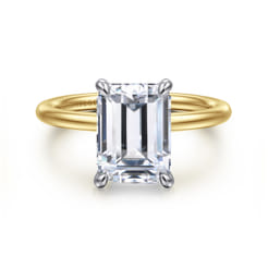 Tiana - 14K White-Yellow Gold Emerald Cut Solitaire Diamond Engagement Ring