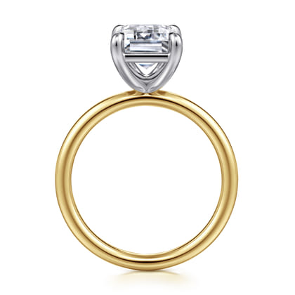 Tiana - 14K White-Yellow Gold Emerald Cut Solitaire Diamond Engagement Ring