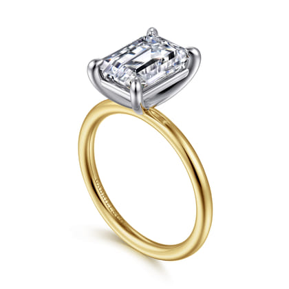 Tiana - 14K White-Yellow Gold Emerald Cut Solitaire Diamond Engagement Ring