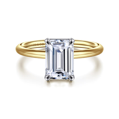 Tiana - 14K Yellow-White Gold Emerald Cut Solitaire Diamond Engagement Ring
