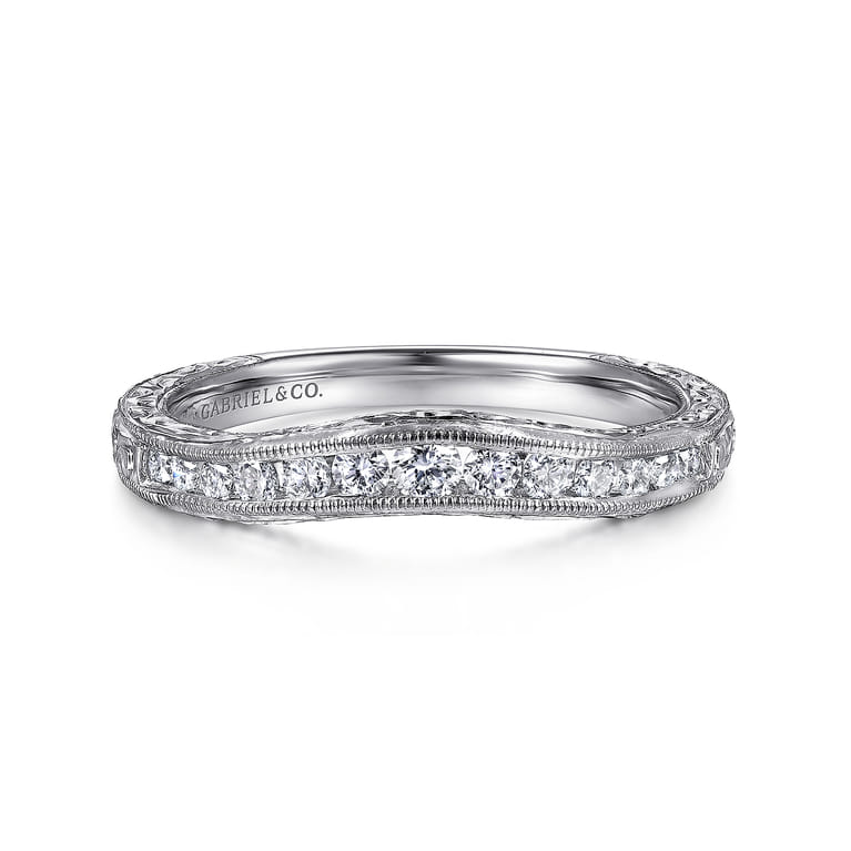 Curved Wedding Ring in 14k White Gold with Round Natural Diamond at Gabriel & Co. - Shot 1