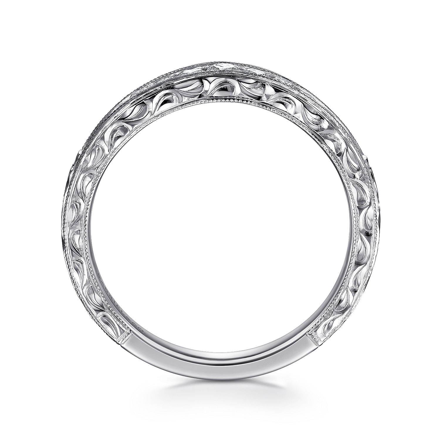 Tienne - Vintage Inspired 14K White Gold Curved Channel Set Diamond Wedding Band with Engraving - 0.25 ct - Shot 2
