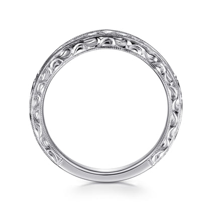 Tienne - Vintage Inspired 14K White Gold Curved Channel Set Diamond Wedding Band with Engraving