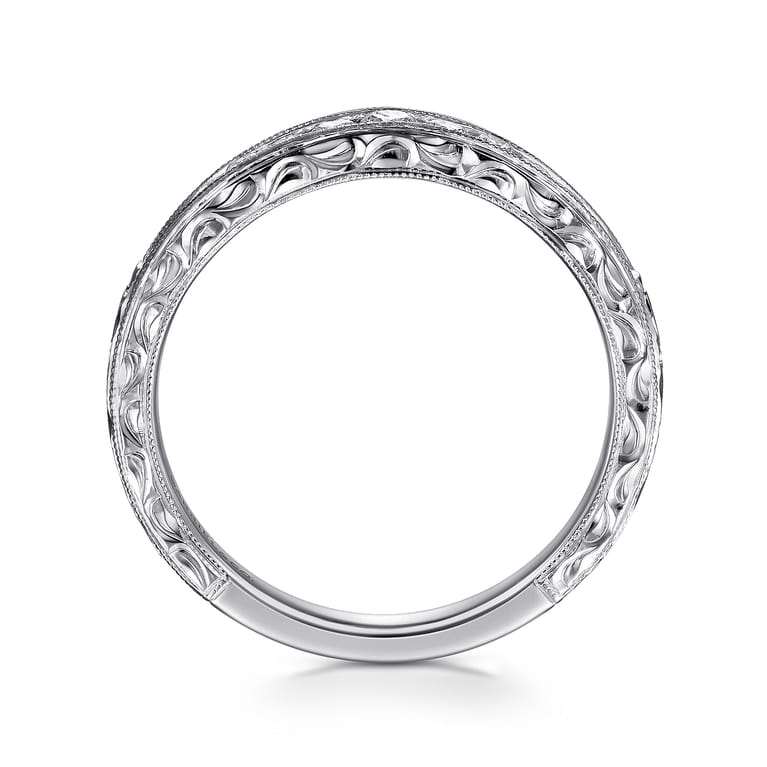 Curved Wedding Ring in 14k White Gold with Round Natural Diamond at Gabriel & Co. - Shot 2