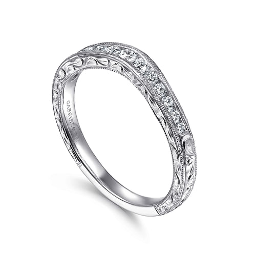 Tienne - Vintage Inspired 14K White Gold Curved Channel Set Diamond Wedding Band with Engraving - 0.25 ct - Shot 3