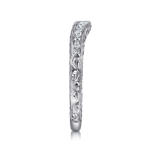 Tienne - Vintage Inspired 14K White Gold Curved Channel Set Diamond Wedding Band with Engraving - 0.25 ct - Shot 4