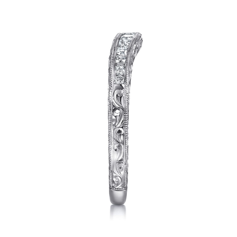 Curved Wedding Ring in 14k White Gold with Round Natural Diamond at Gabriel & Co. - Shot 4