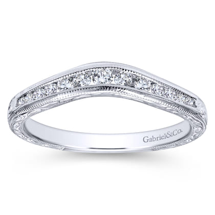 Tienne - Vintage Inspired 14K White Gold Curved Channel Set Diamond Wedding Band with Engraving
