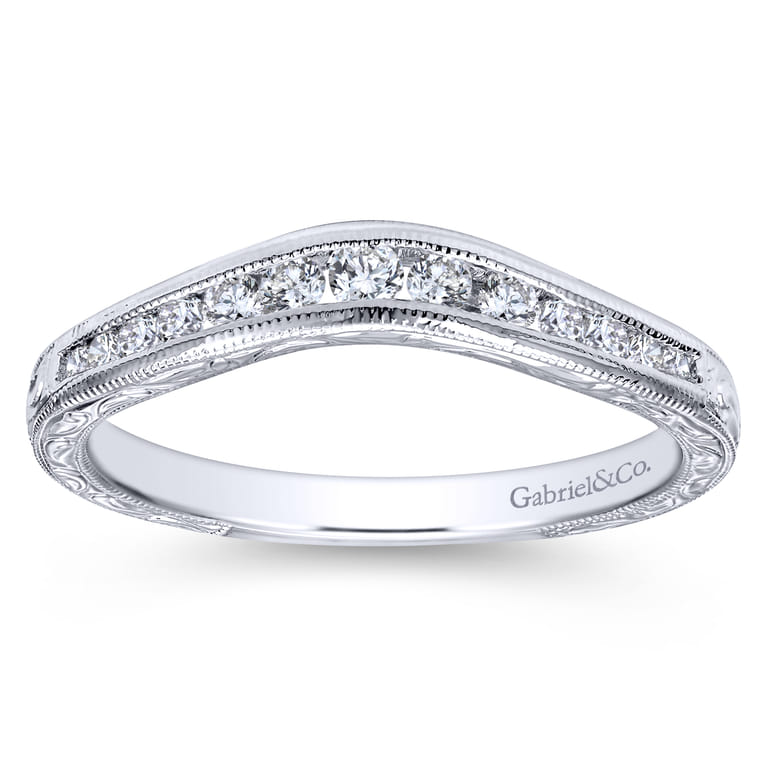 Curved Wedding Ring in 14k White Gold with Round Natural Diamond at Gabriel & Co. - Shot 5