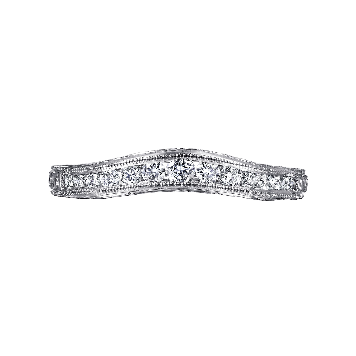 Curved Wedding Ring in 14k White Gold with Round Natural Diamond at Gabriel & Co. - Shot 6