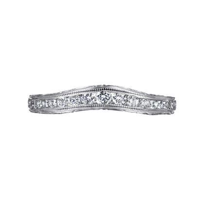 Tienne - Vintage Inspired 14K White Gold Curved Channel Set Diamond Wedding Band with Engraving