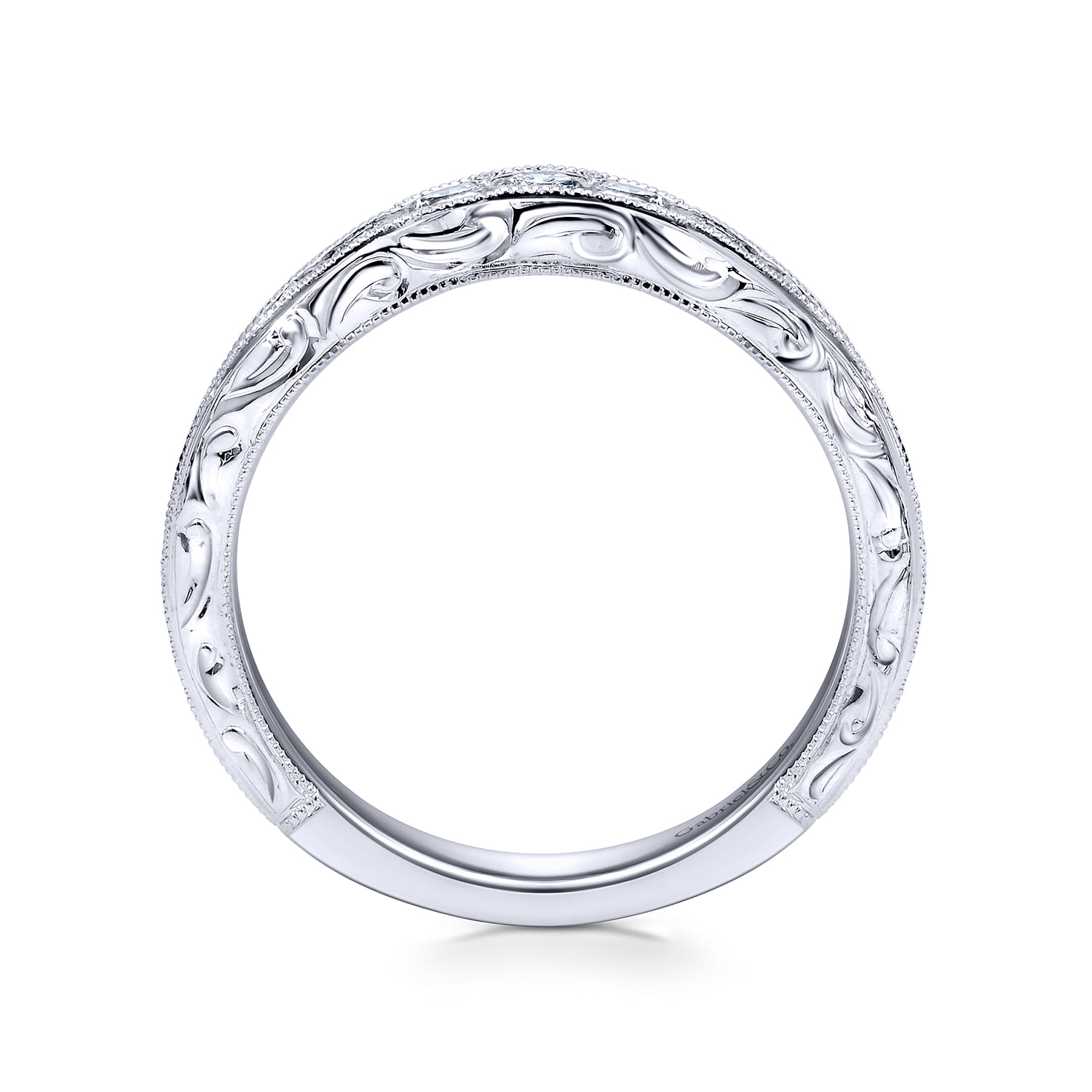 Curved Wedding Ring in 14k White Gold with Round Natural Diamond at Gabriel & Co. - Shot 2