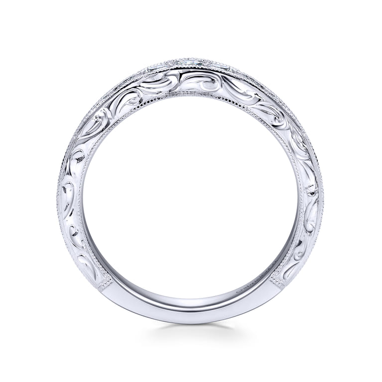 Curved Wedding Ring in 14k White Gold with Round Natural Diamond at Gabriel & Co. - Shot 2