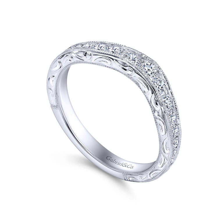 Curved Wedding Ring in 14k White Gold with Round Natural Diamond at Gabriel & Co. - Shot 3