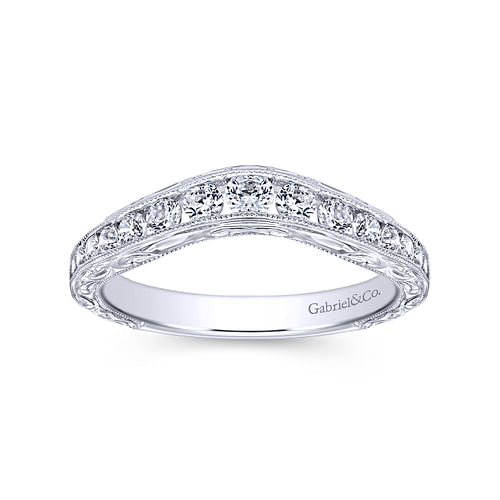 Tienne - Vintage Inspired 14K White Gold Micro Pave Curved and Channel Set Diamond Wedding Band with Engraving - 0.5 ct - Shot 4