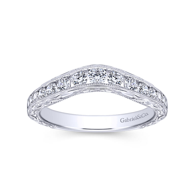 Curved Wedding Ring in 14k White Gold with Round Natural Diamond at Gabriel & Co. - Shot 4