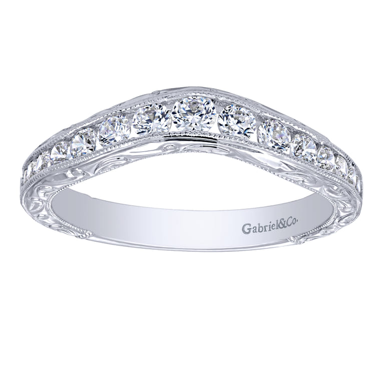 Curved Wedding Ring in 14k White Gold with Round Natural Diamond at Gabriel & Co. - Shot 5