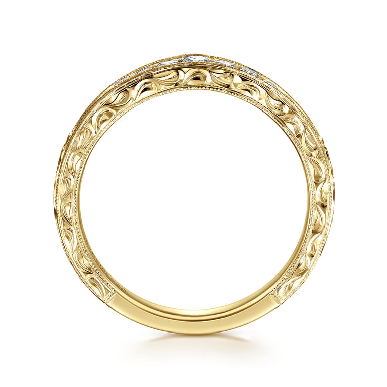 Curved Wedding Ring in 14k Yellow Gold with Round Natural Diamond at Gabriel & Co. - Shot 2