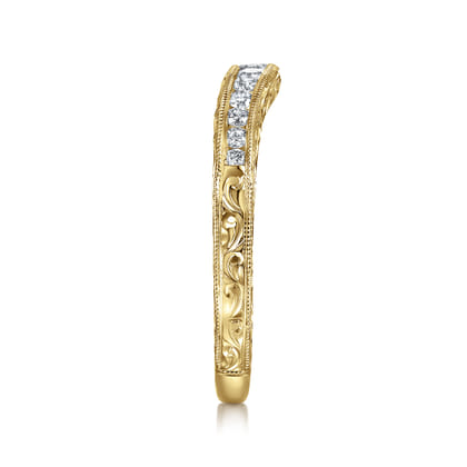 Tienne - Vintage Inspired 14K Yellow Gold Curved Channel Set Diamond Wedding Band with Engraving
