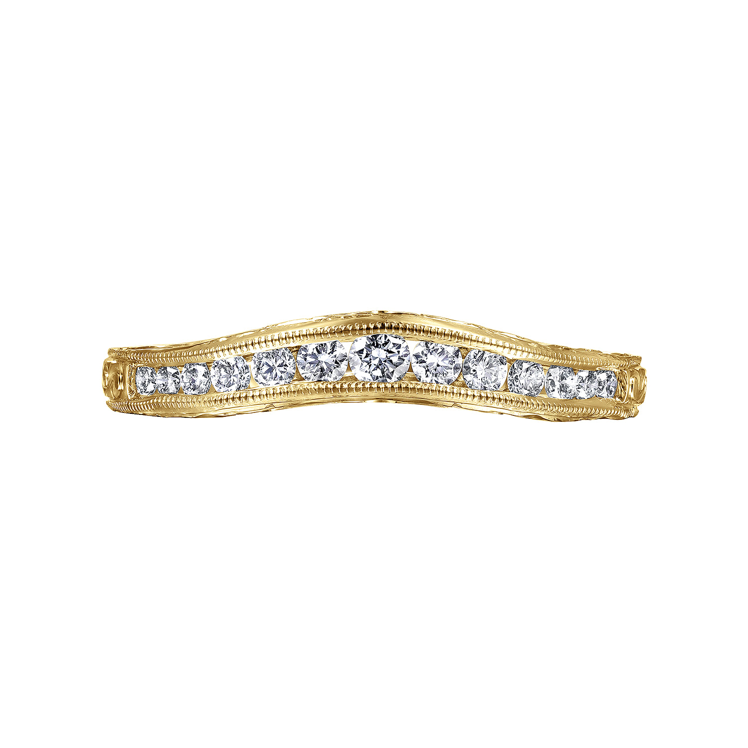 Curved Wedding Ring in 14k Yellow Gold with Round Natural Diamond at Gabriel & Co. - Shot 5