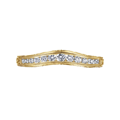Tienne - Vintage Inspired 14K Yellow Gold Curved Channel Set Diamond Wedding Band with Engraving