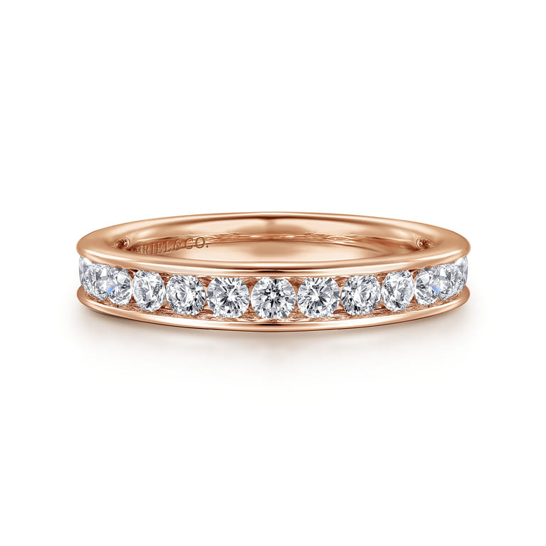 Straight Wedding Ring in 14k Rose Gold with Round Natural Diamond at Gabriel & Co. - Shot 1