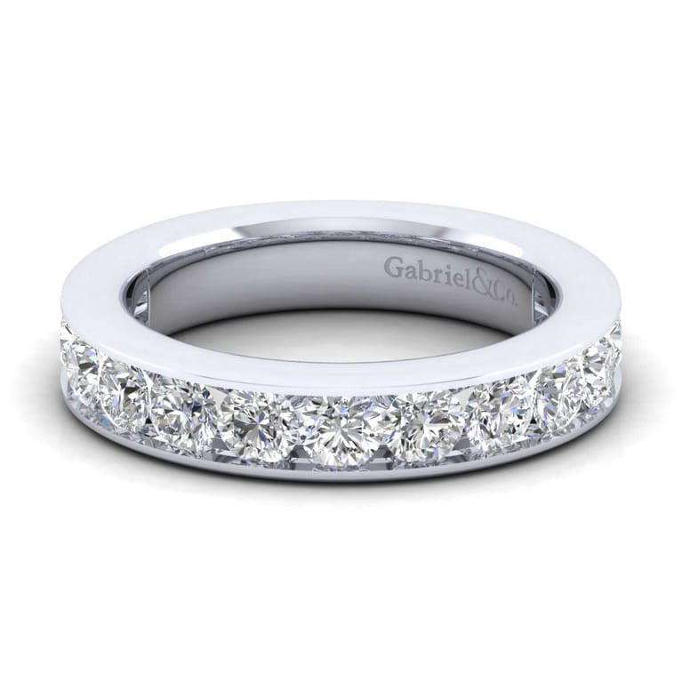 Straight Wedding Ring in 14k White Gold with Round Natural Diamond at Gabriel & Co. - Shot 1