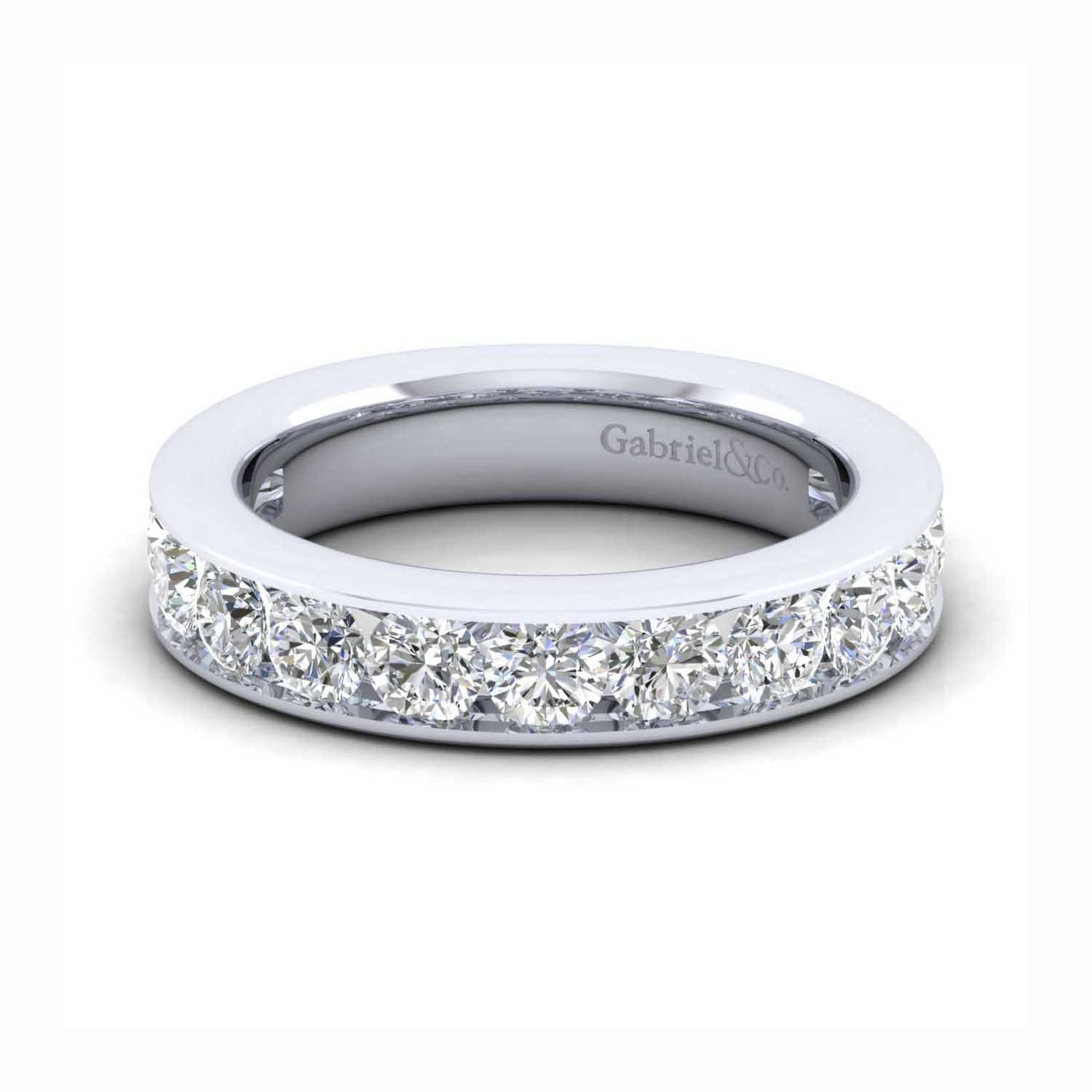Straight Wedding Ring in 14k White Gold with Round Natural Diamond at Gabriel & Co. - Shot 1