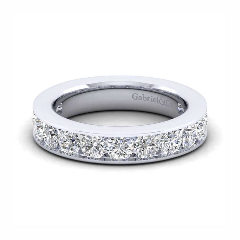 Straight Wedding Ring in 14k White Gold with Round Natural Diamond at Gabriel & Co. - Shot 1