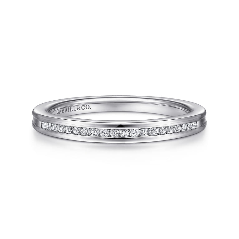 Straight Wedding Ring in 14k White Gold with Round Natural Diamond at Gabriel & Co. - Shot 1
