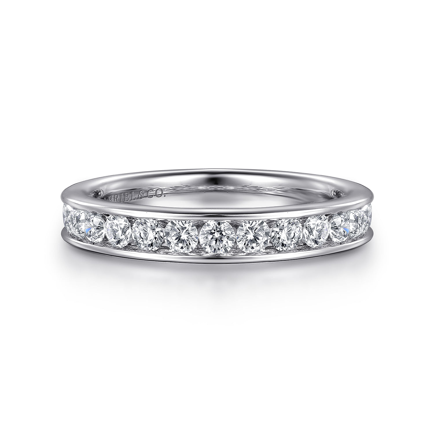 Straight Wedding Ring in 14k White Gold with Round Natural Diamond at Gabriel & Co. - Shot 1