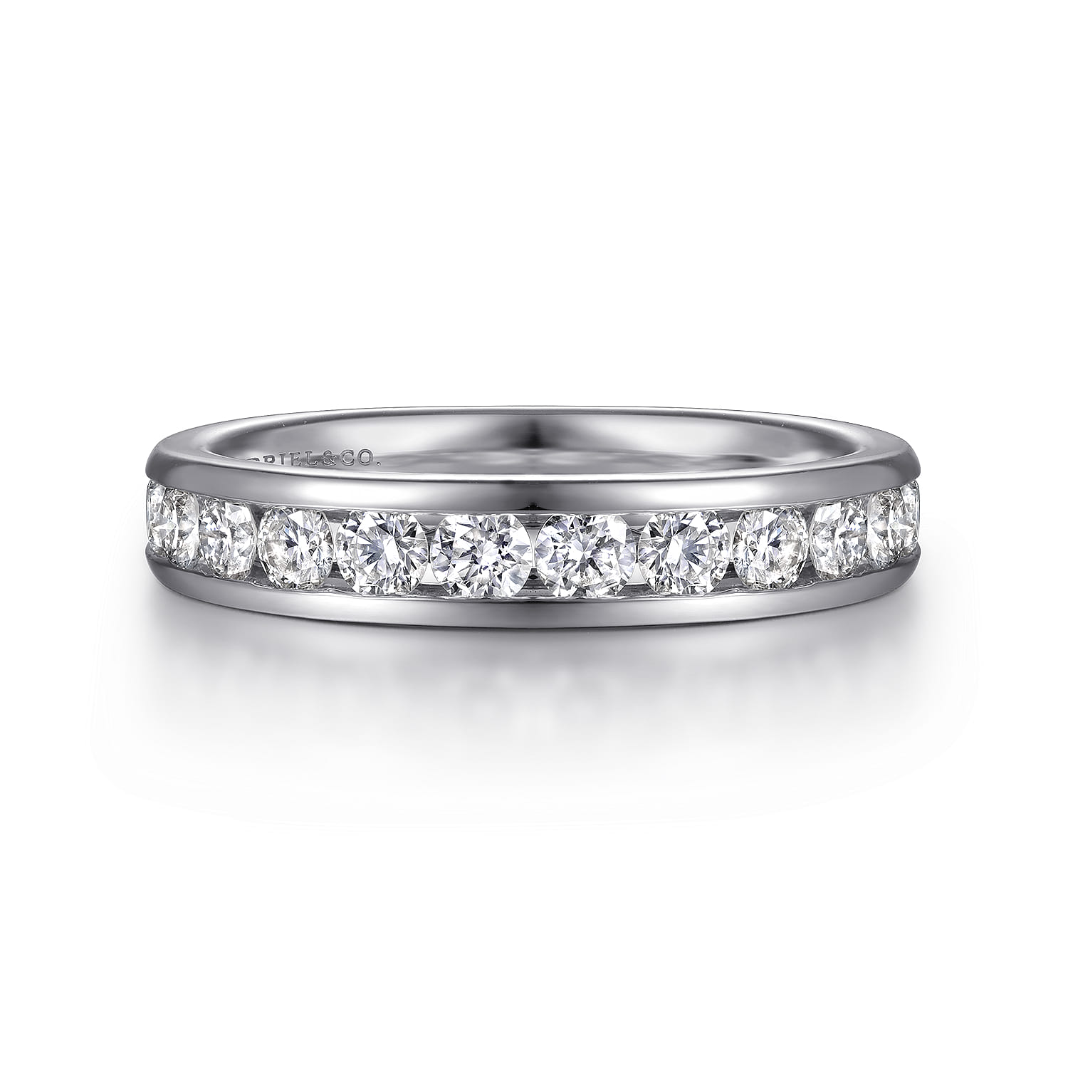 Straight Wedding Ring in 14k White Gold with Round Natural Diamond at Gabriel & Co. - Shot 1