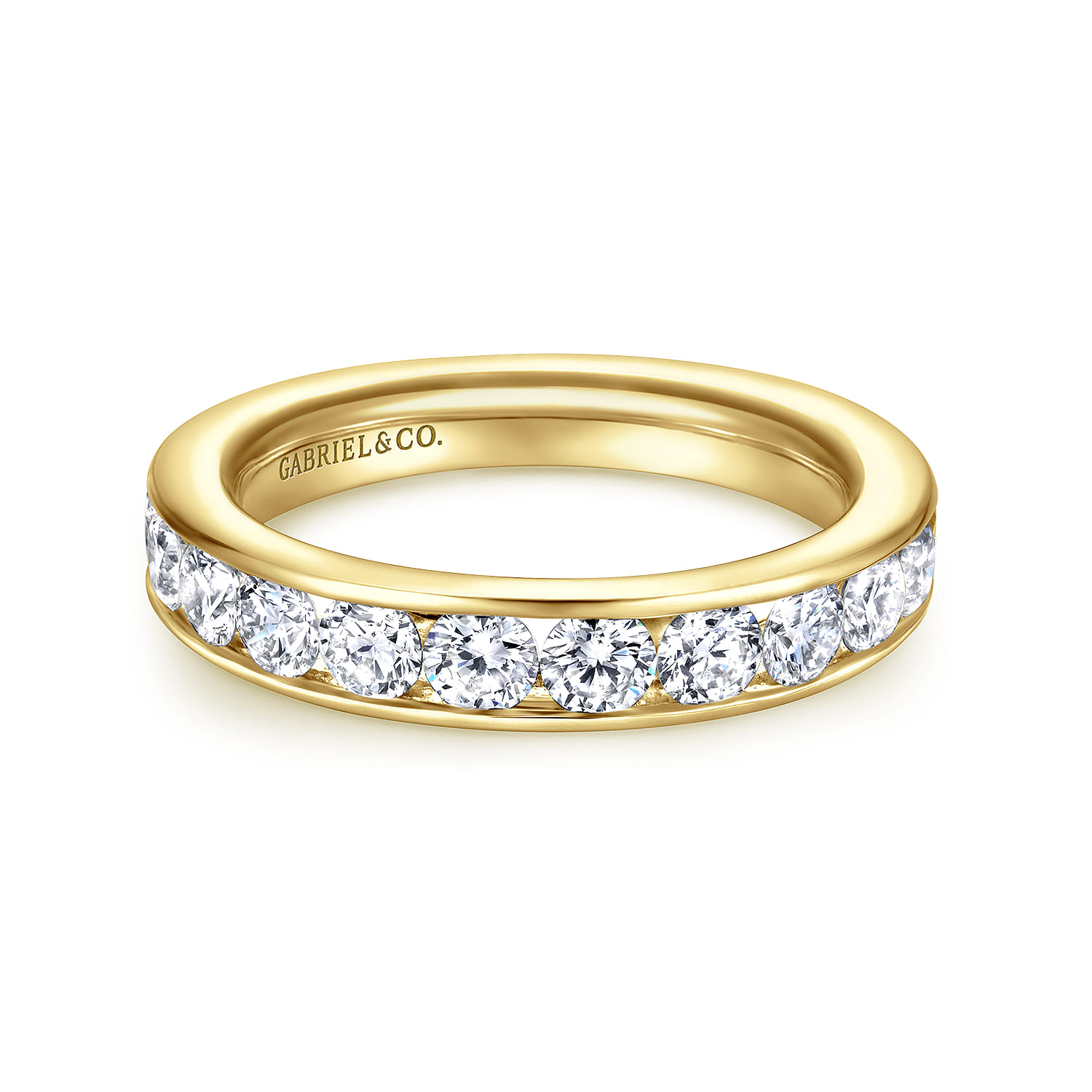 Straight Wedding Ring in 14k Yellow Gold with Round Natural Diamond at Gabriel & Co. - Shot 1