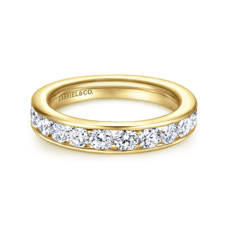 Straight Wedding Ring in 14k Yellow Gold with Round Natural Diamond at Gabriel & Co. - Shot 1