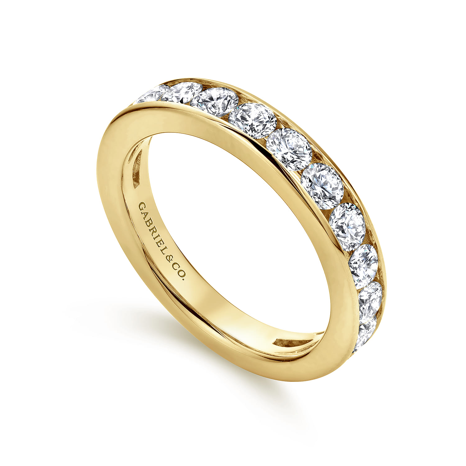 Straight Wedding Ring in 14k Yellow Gold with Round Natural Diamond at Gabriel & Co. - Shot 3
