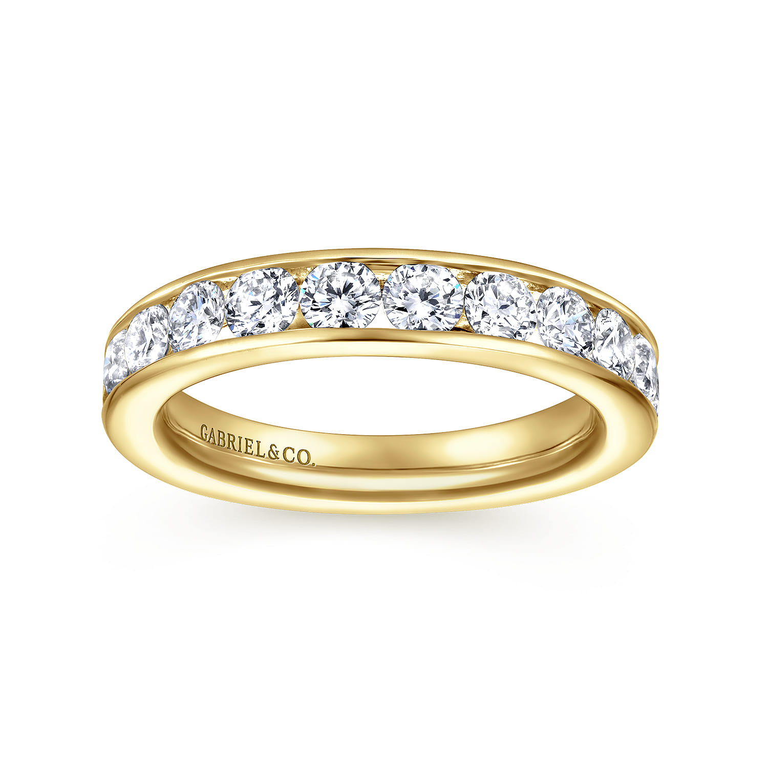 Straight Wedding Ring in 14k Yellow Gold with Round Natural Diamond at Gabriel & Co. - Shot 4