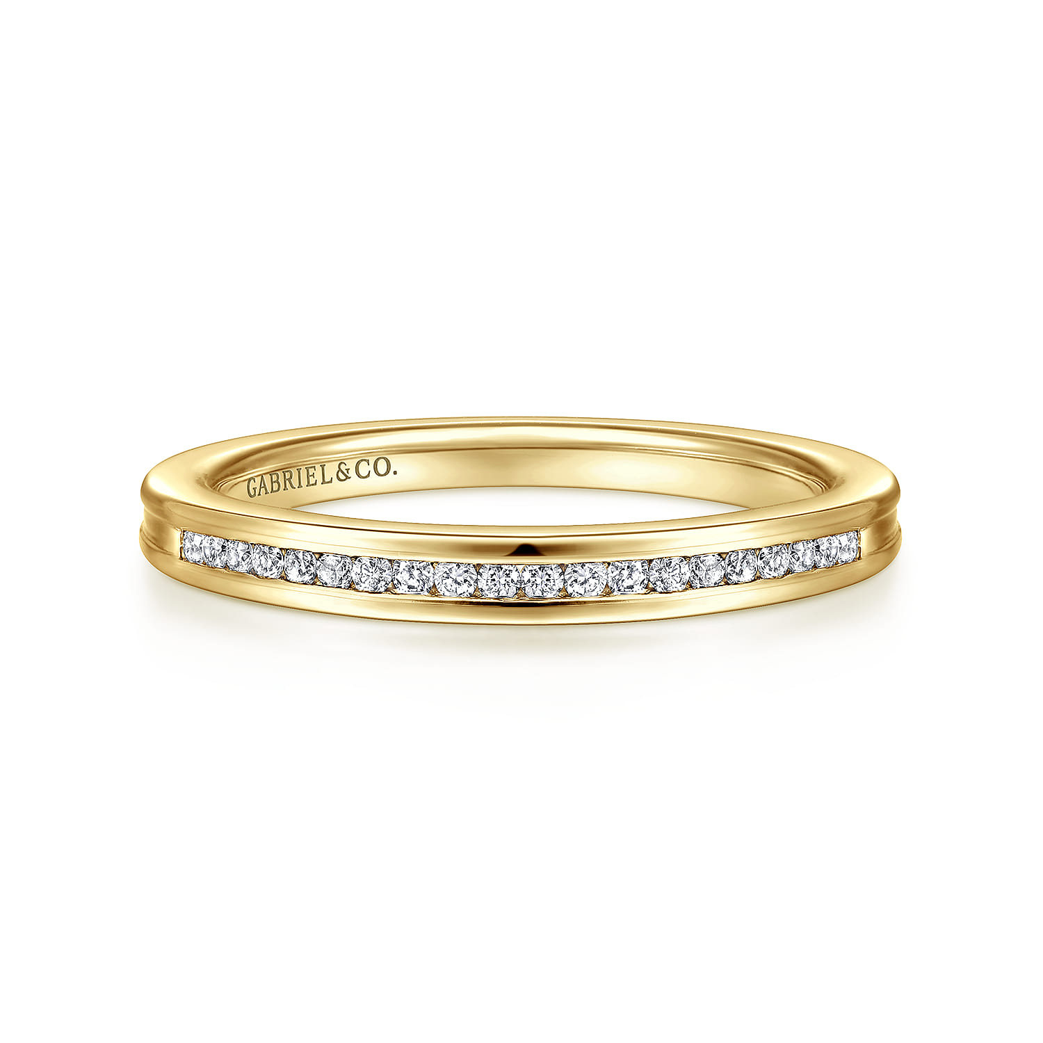 Straight Wedding Ring in 14k Yellow Gold with Round Natural Diamond at Gabriel & Co. - Shot 1