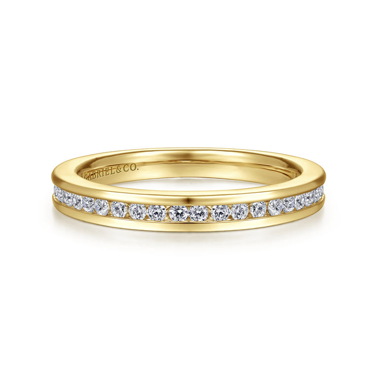 Straight Wedding Ring in 14k Yellow Gold with Round Natural Diamond at Gabriel & Co. - Shot 1