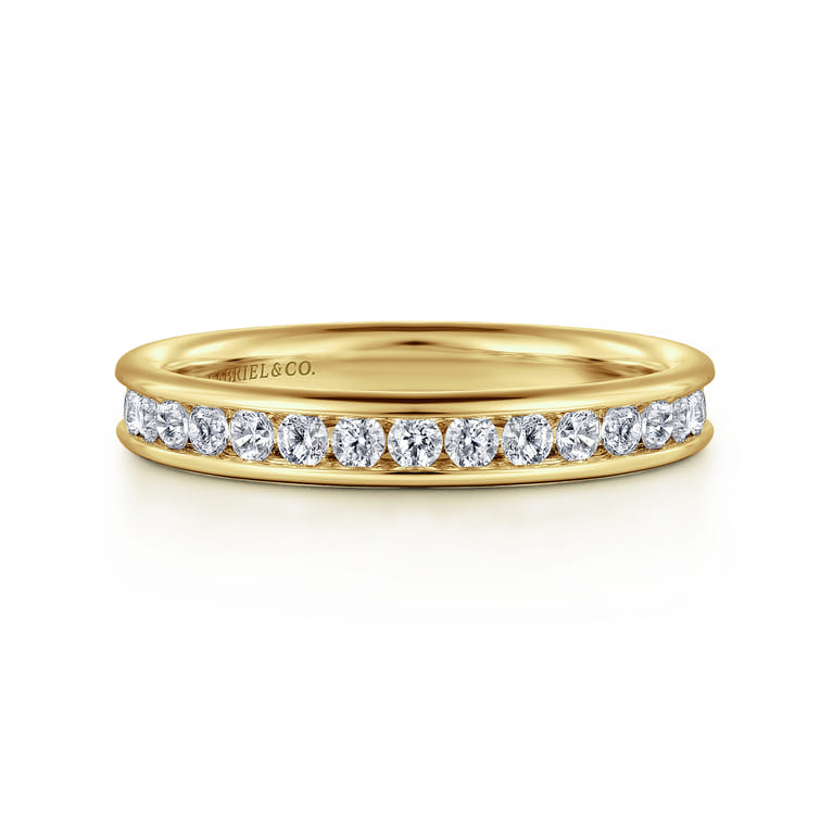 Straight Wedding Ring in 14k Yellow Gold with Round Natural Diamond at Gabriel & Co. - Shot 1