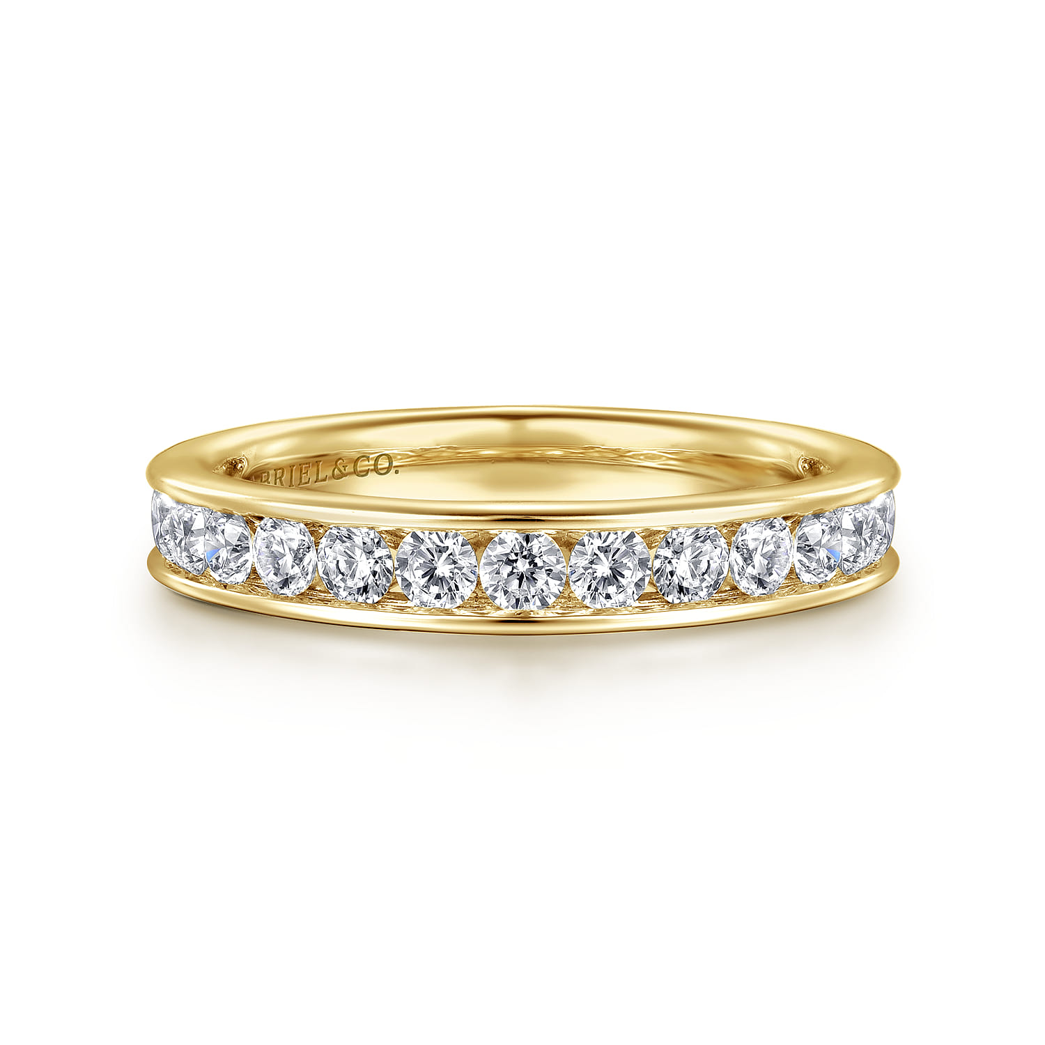 Straight Wedding Ring in 14k Yellow Gold with Round Natural Diamond at Gabriel & Co. - Shot 1