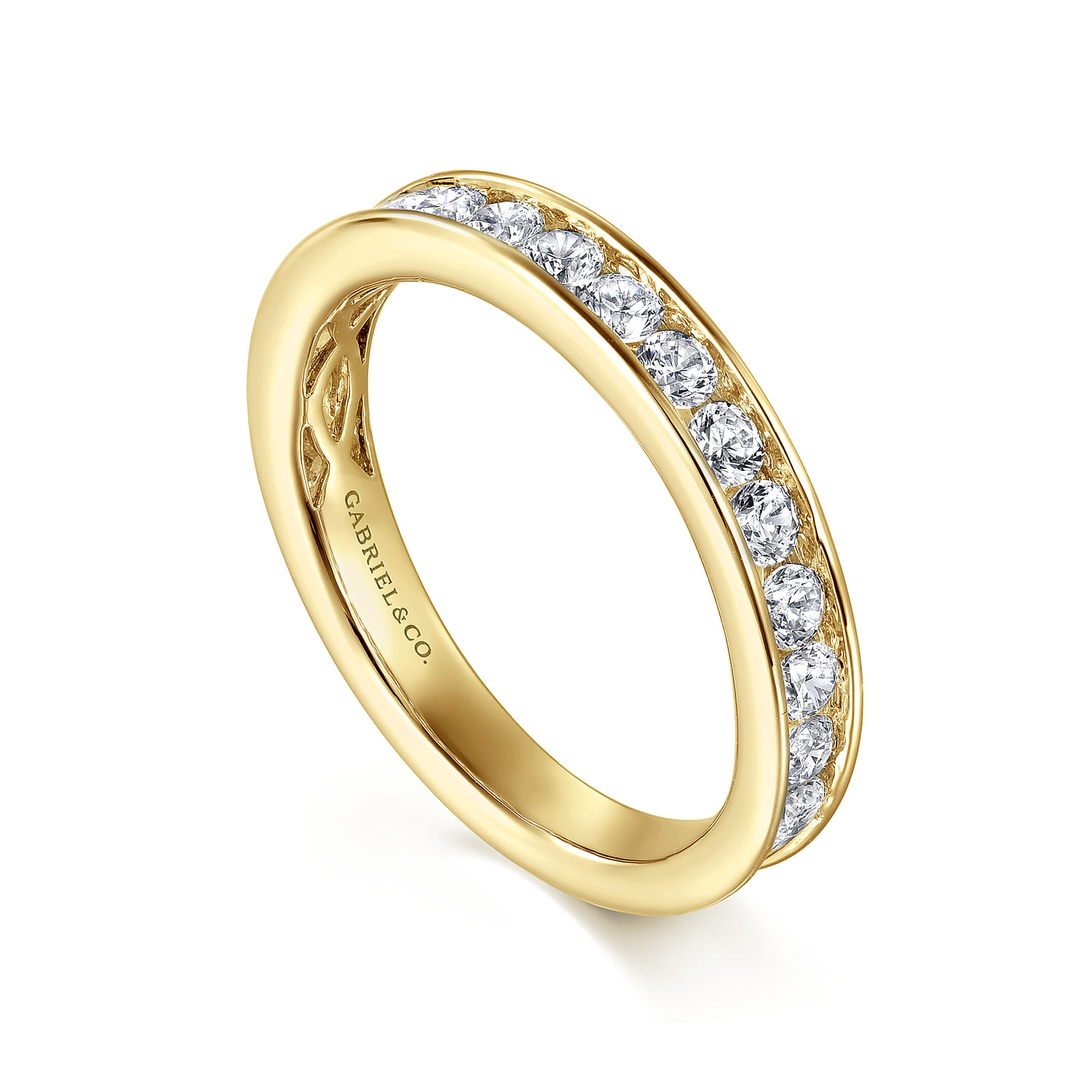 Straight Wedding Ring in 14k Yellow Gold with Round Natural Diamond at Gabriel & Co. - Shot 3