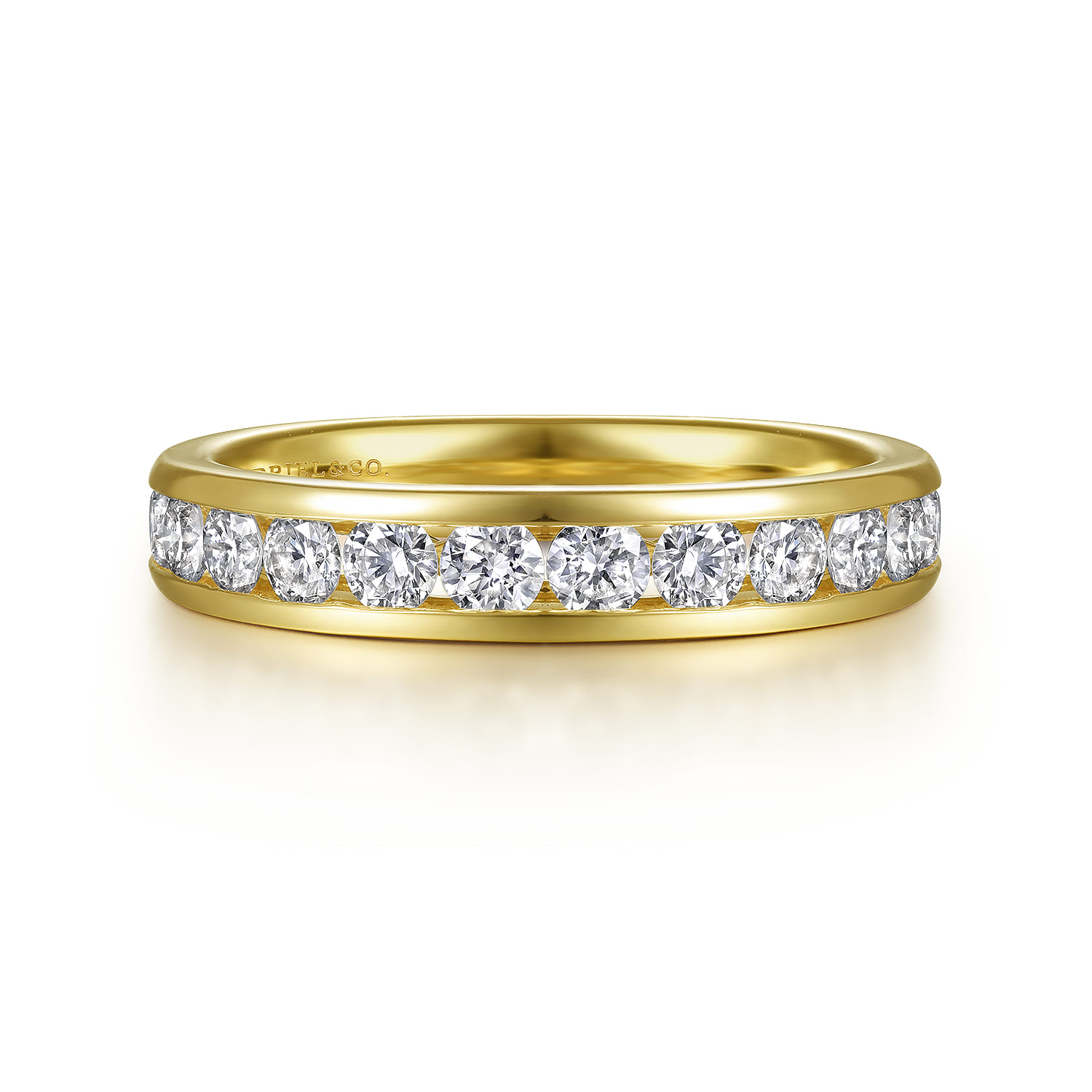 Straight Wedding Ring in 14k Yellow Gold with Round Natural Diamond at Gabriel & Co. - Shot 1